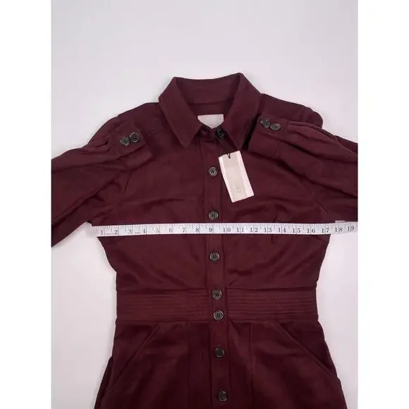 NWT A Loves A Burgundy Faux Suede Button Front Long Sleeve Dress Size M - Picture 7 of 11